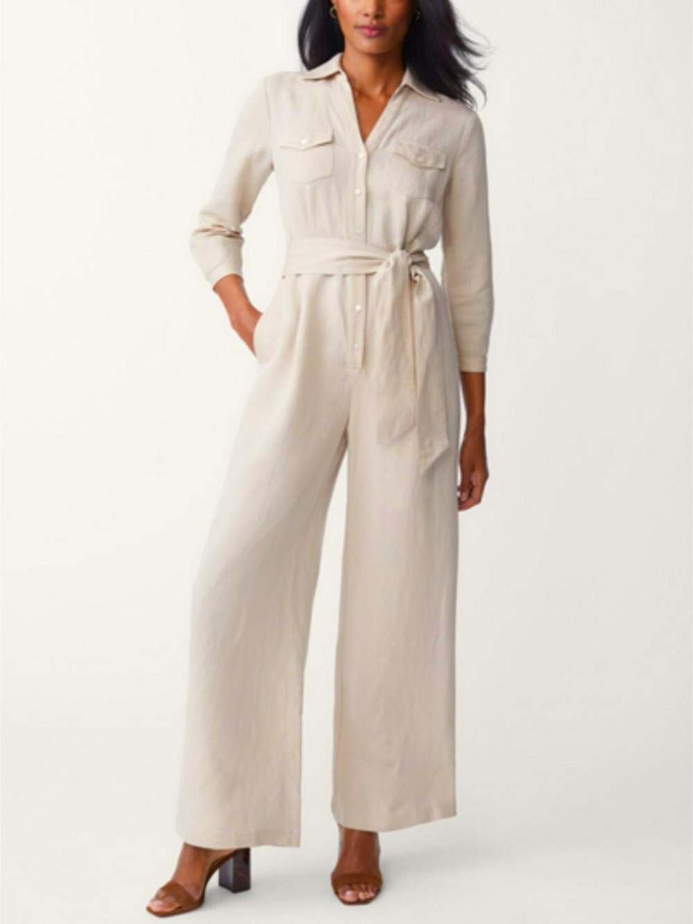J. McLaughlin Ernst Linen Blend Cream Jumpsuit